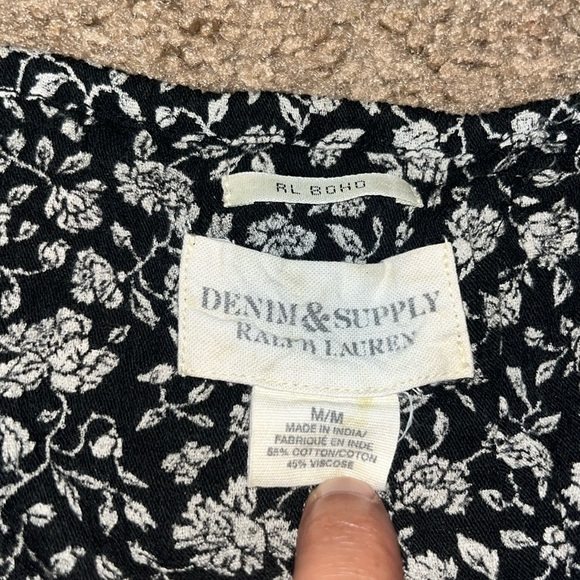 Ralph Lauren Denim & Supply RL Boho Floral Peasant Swing Blouse Black Medium - Picture 9 of 10
